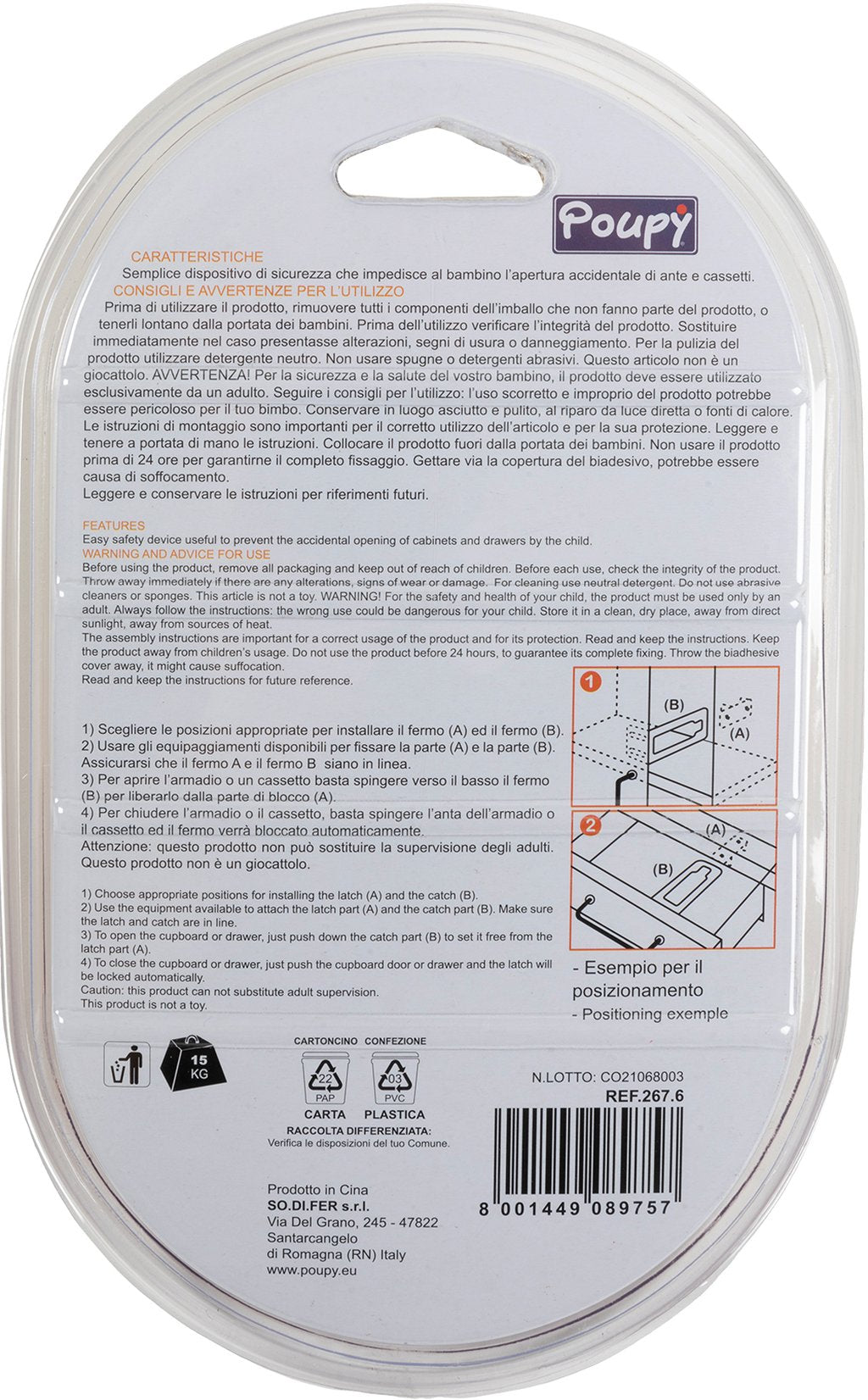 POUPY Blocca cassetto per bambini impedisce l'apertura accidentale e garantisce