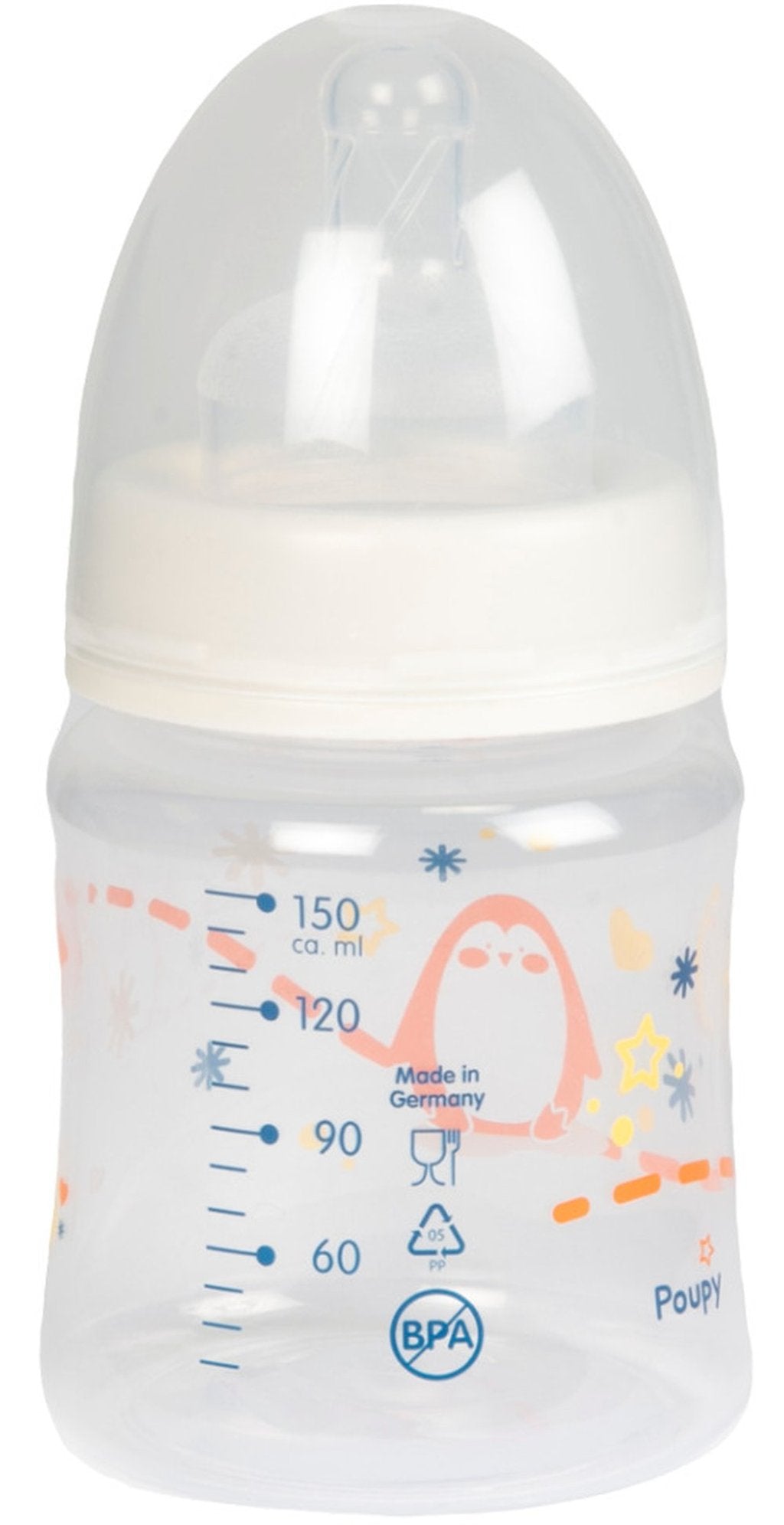 POUPY Biberon in PP Collo Largo 150 ml con Tettarella in Silicone ? Biberon