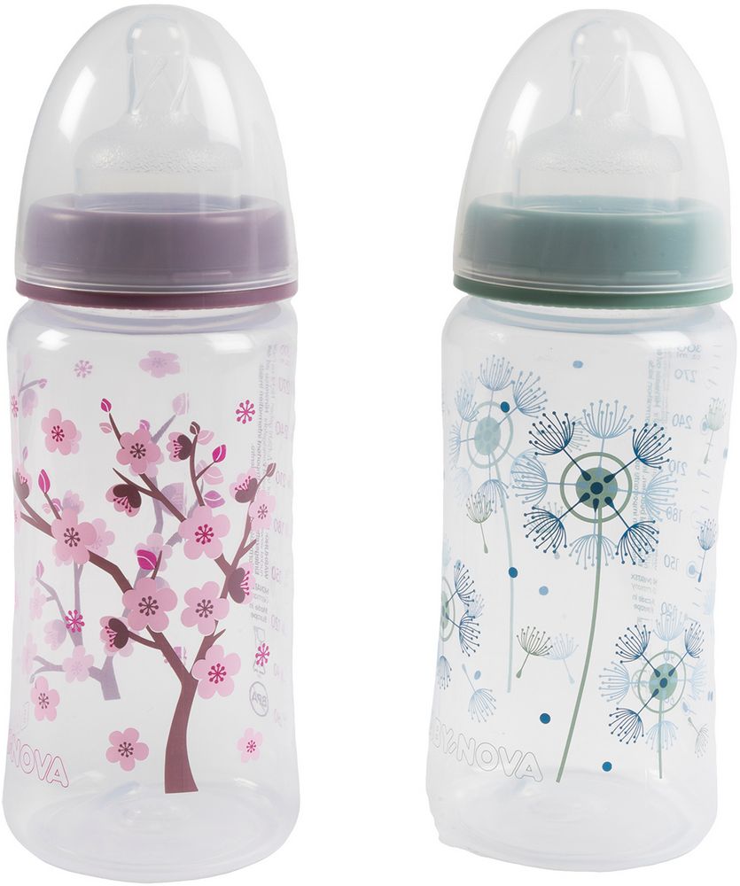 POUPY Biberon PP Collo Largo 300 ml con Tettarella in Silicone
