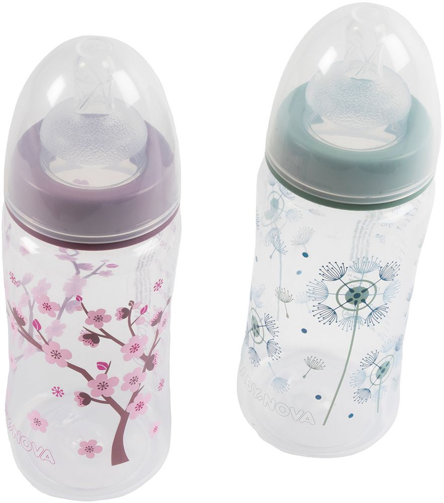 POUPY Biberon PP Collo Largo 300 ml con Tettarella in Silicone