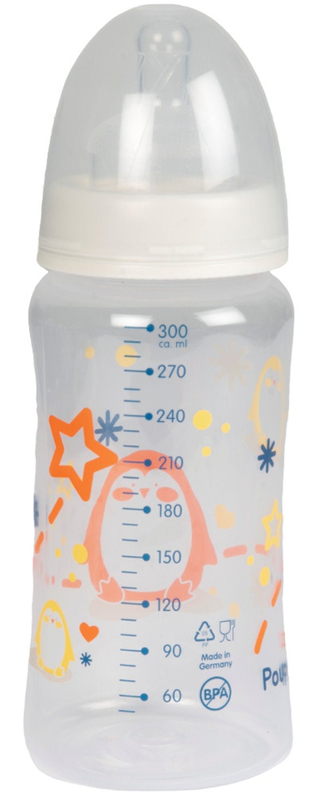 POUPY Biberon in PP Collo Largo 300 ml con Tettarella in Silicone ? Biberon