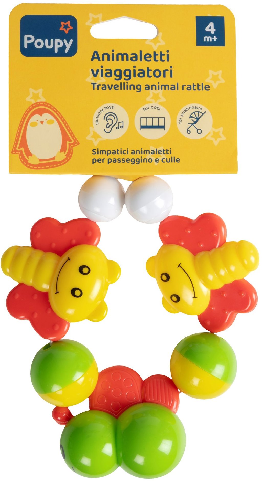 POUPY Animaletti Viaggiatori per bimbi, in materiale atossico, con colori