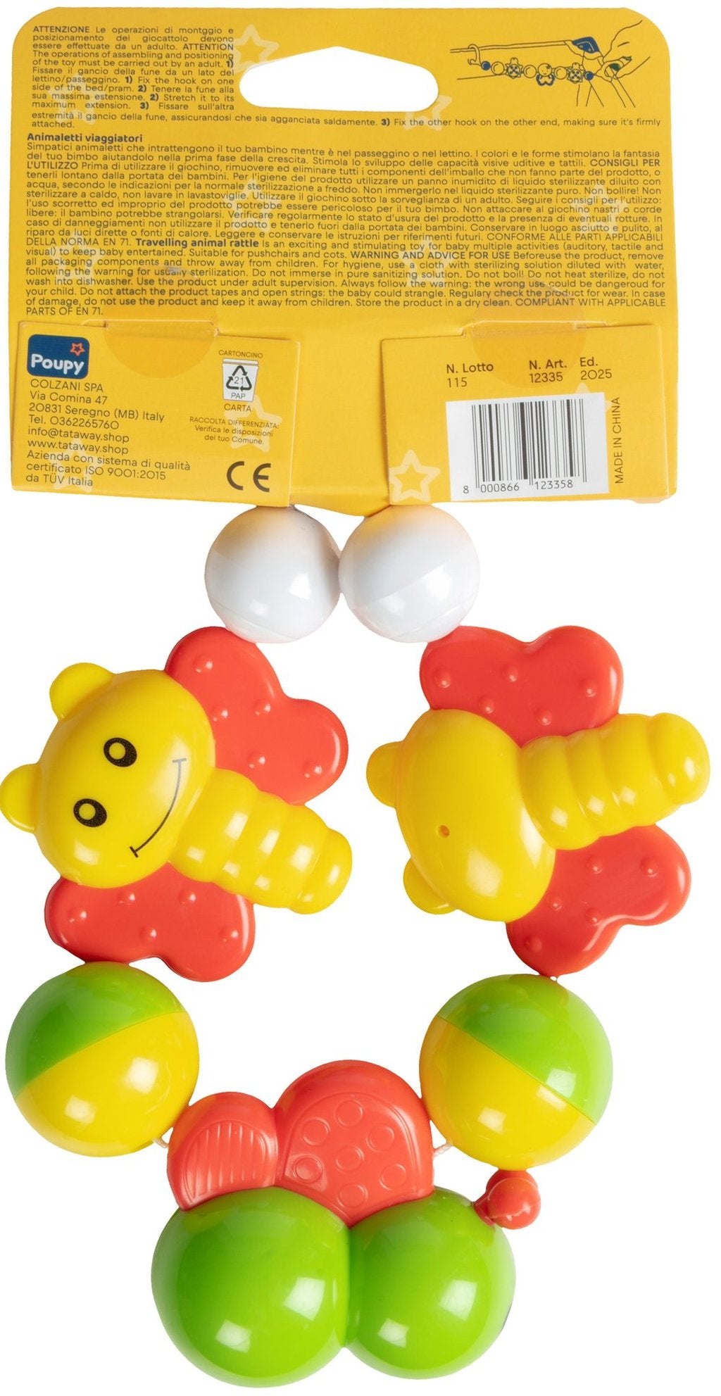 POUPY Animaletti Viaggiatori per bimbi, in materiale atossico, con colori