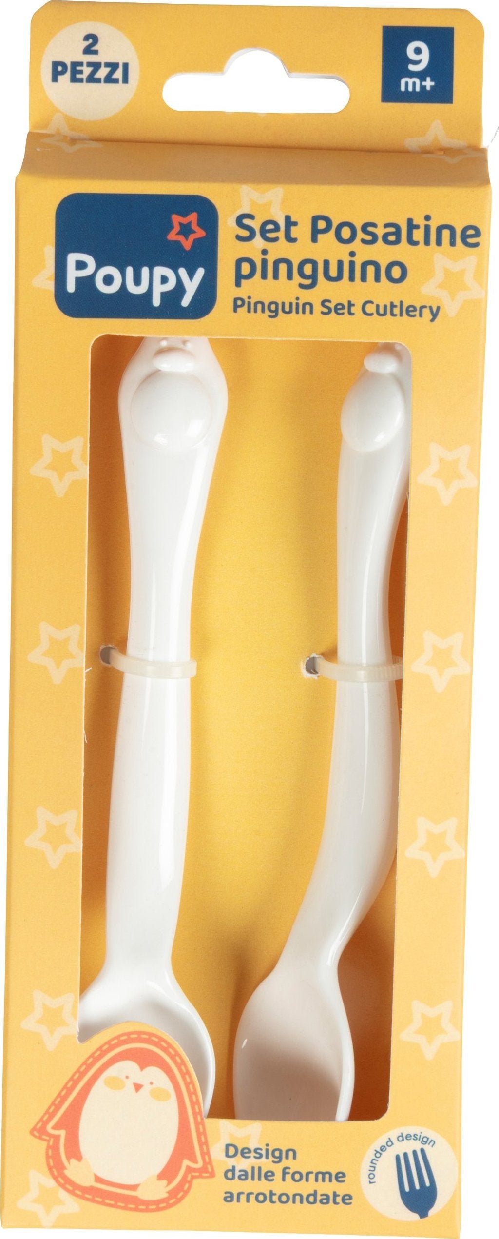 POUPY Set posate pinguino in plastica per bambini, senza BPA, lavabili