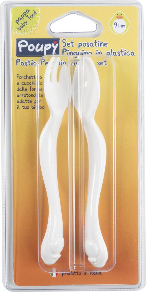 POUPY Set posate pinguino in plastica per bambini, senza BPA, lavabili