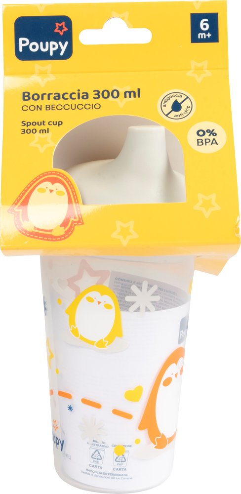 POUPY Borraccia Funghetto con Beccuccio 300 ml  Sicura, Colorata e Facile da Usare