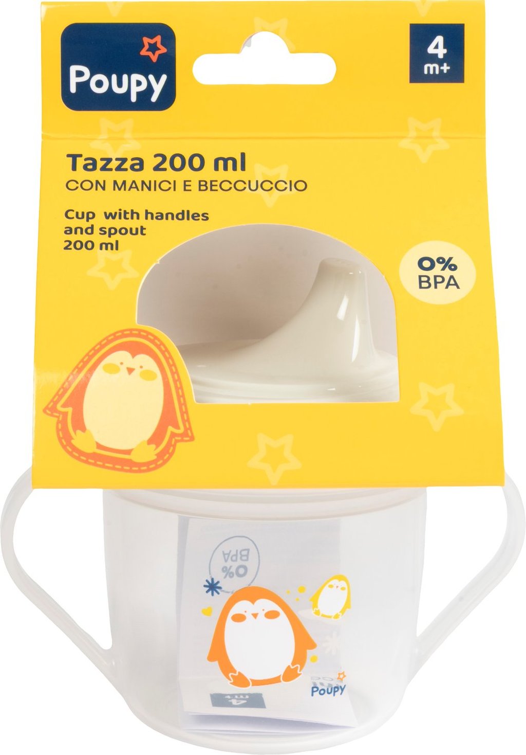 POUPY Tazza con Manici e Beccuccio 200 ml, Ideale per Bambini, Facile da Usare