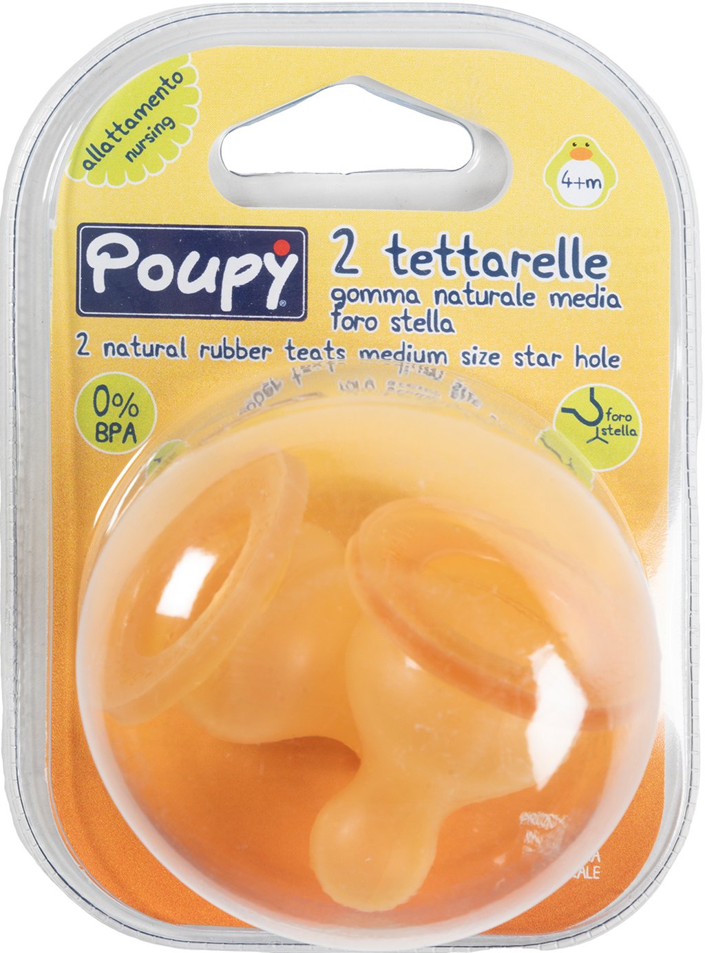 POUPY Ciuccio Bimbi in gomma naturale, senza BPA, con foro a stella, lavabile