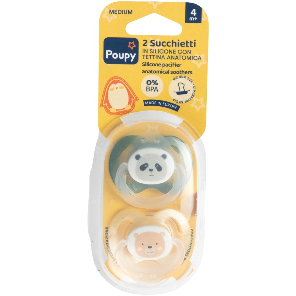 Succhietto Poupy Anatomico 2 pezzi per bambini in morbido silicone.