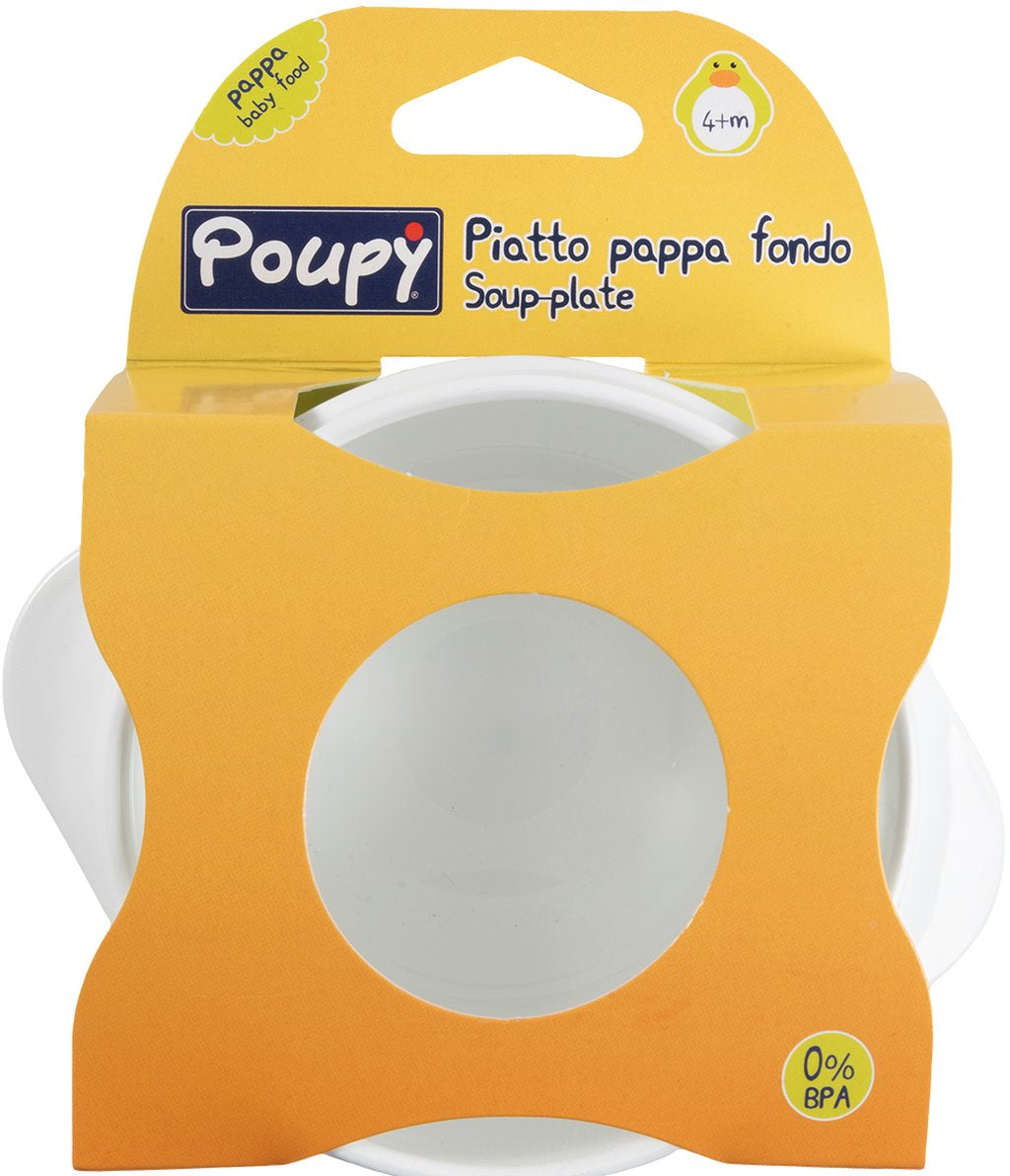 POUPY Piatto Pappa Fondo per bimbi in plastica, senza BPA, lavabile