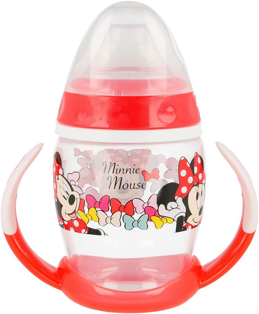 Tazza da Viaggio Originale Minnie da 250 ML in plastica per bambini, facile da lavare e riutilizzabile, con ugello e manici facili da usare.