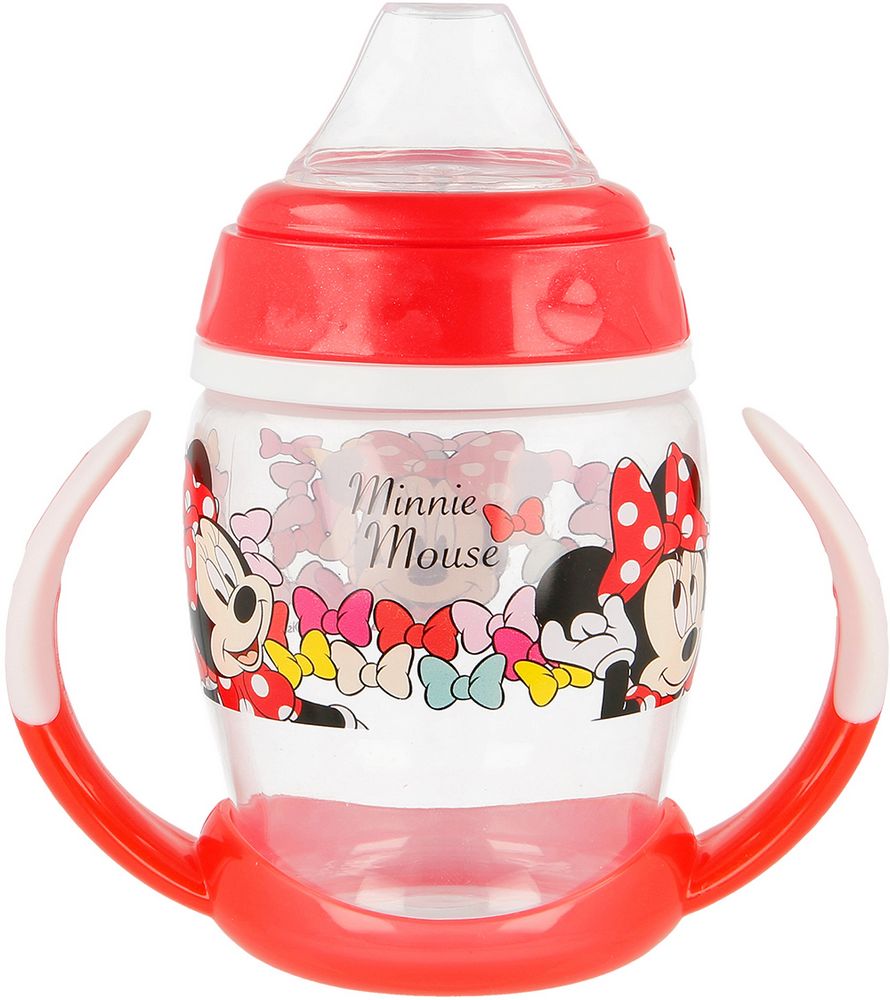 Tazza da Viaggio Originale Minnie da 250 ML in plastica per bambini, facile da lavare e riutilizzabile, con ugello e manici facili da usare.
