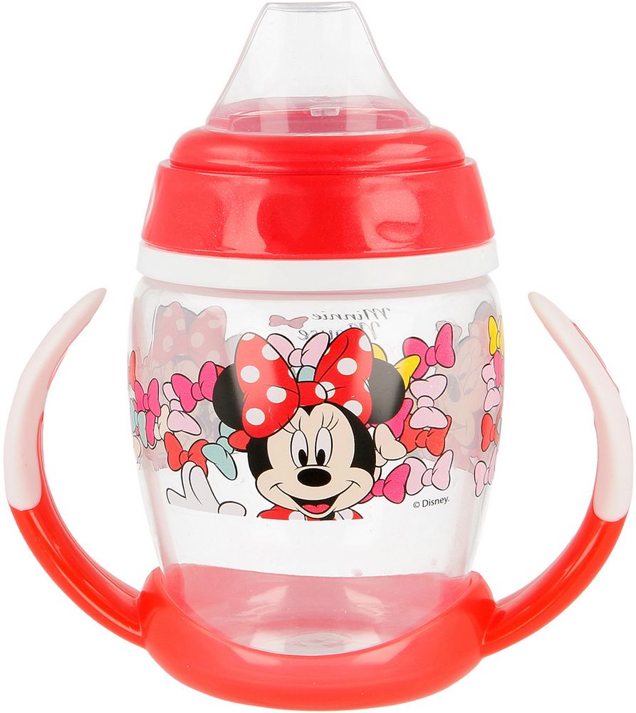 Tazza da Viaggio Originale Minnie da 250 ML in plastica per bambini, facile da lavare e riutilizzabile, con ugello e manici facili da usare.