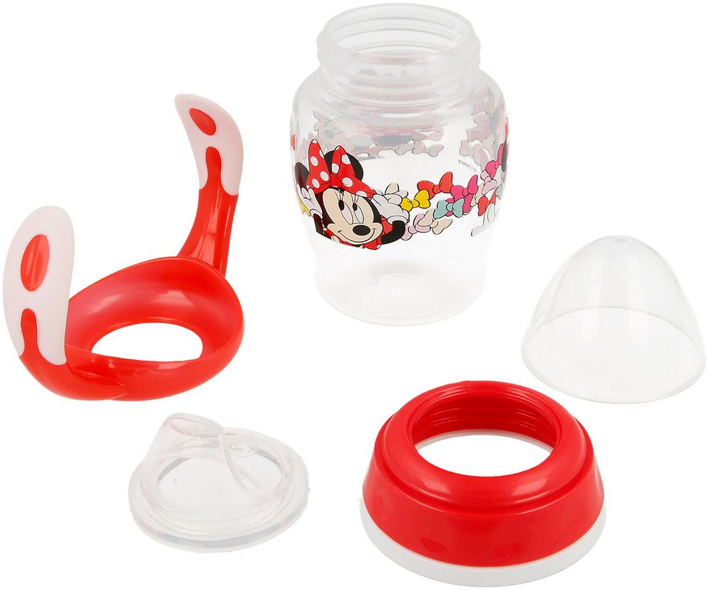 Tazza da Viaggio Originale Minnie da 250 ML in plastica per bambini, facile da lavare e riutilizzabile, con ugello e manici facili da usare.