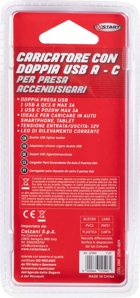 Caricatore Auto USB con Porte USB A e USB C, Ricarica Rapida