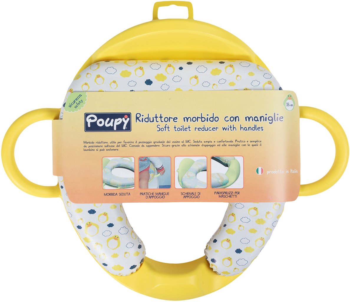 POUPY Riduttore WC per Bambini Giallo, con maniglie per tenersi e schienale