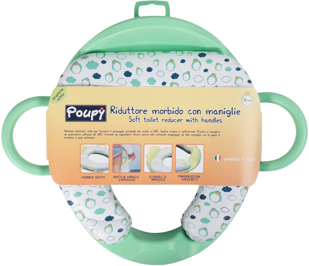 POUPY Riduttore WC per Bambini Verde con maniglie tenersi e schienale Originale