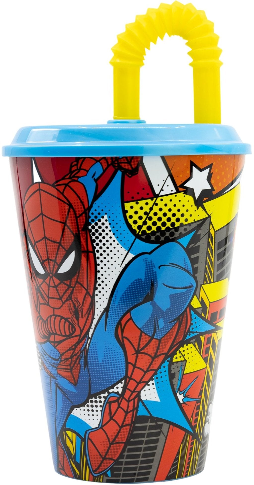 STOR Bicchiere Bambini con cannuccia Marvel Spiderman 430ML, in plastica senza