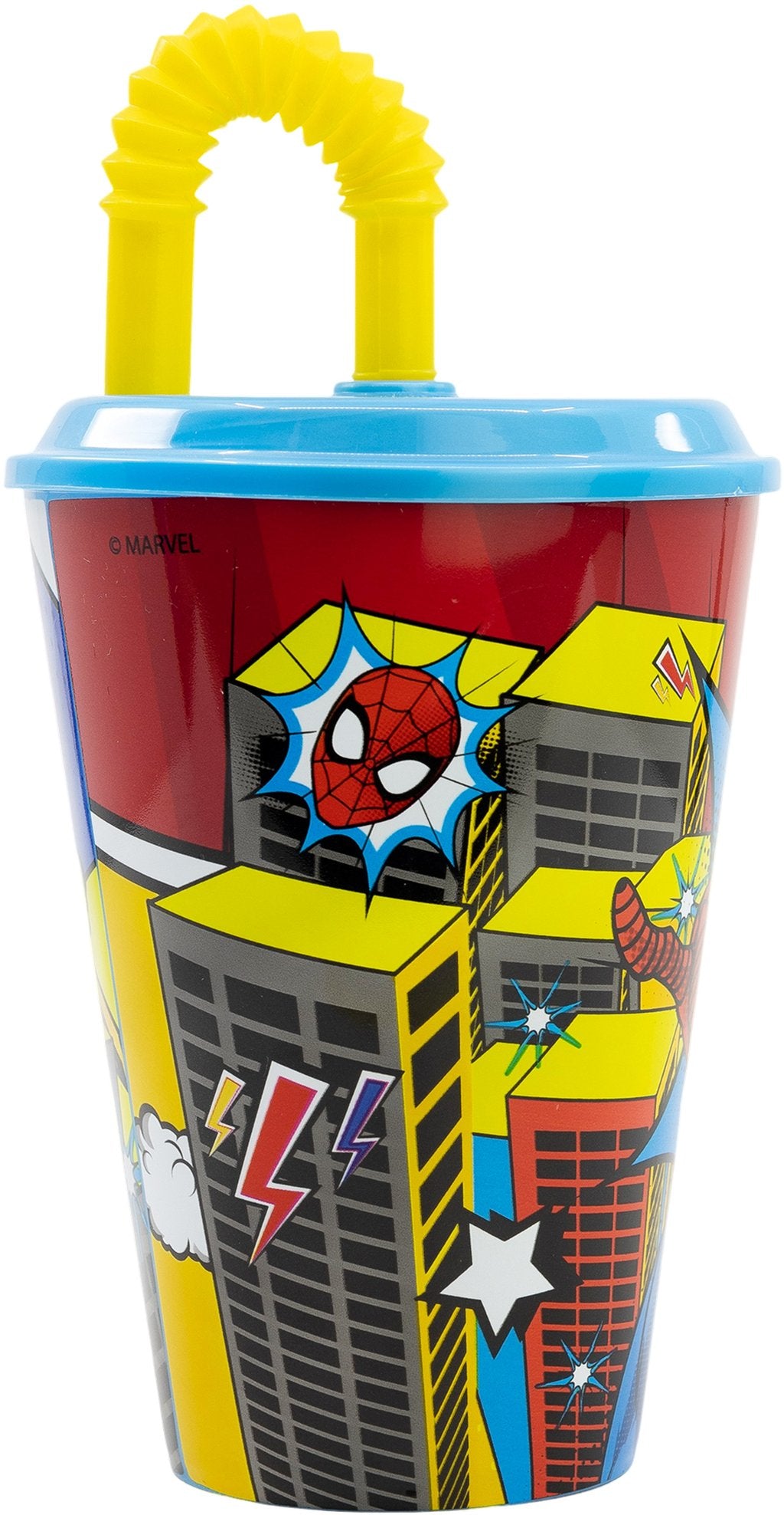 STOR Bicchiere Bambini con cannuccia Marvel Spiderman 430ML, in plastica senza