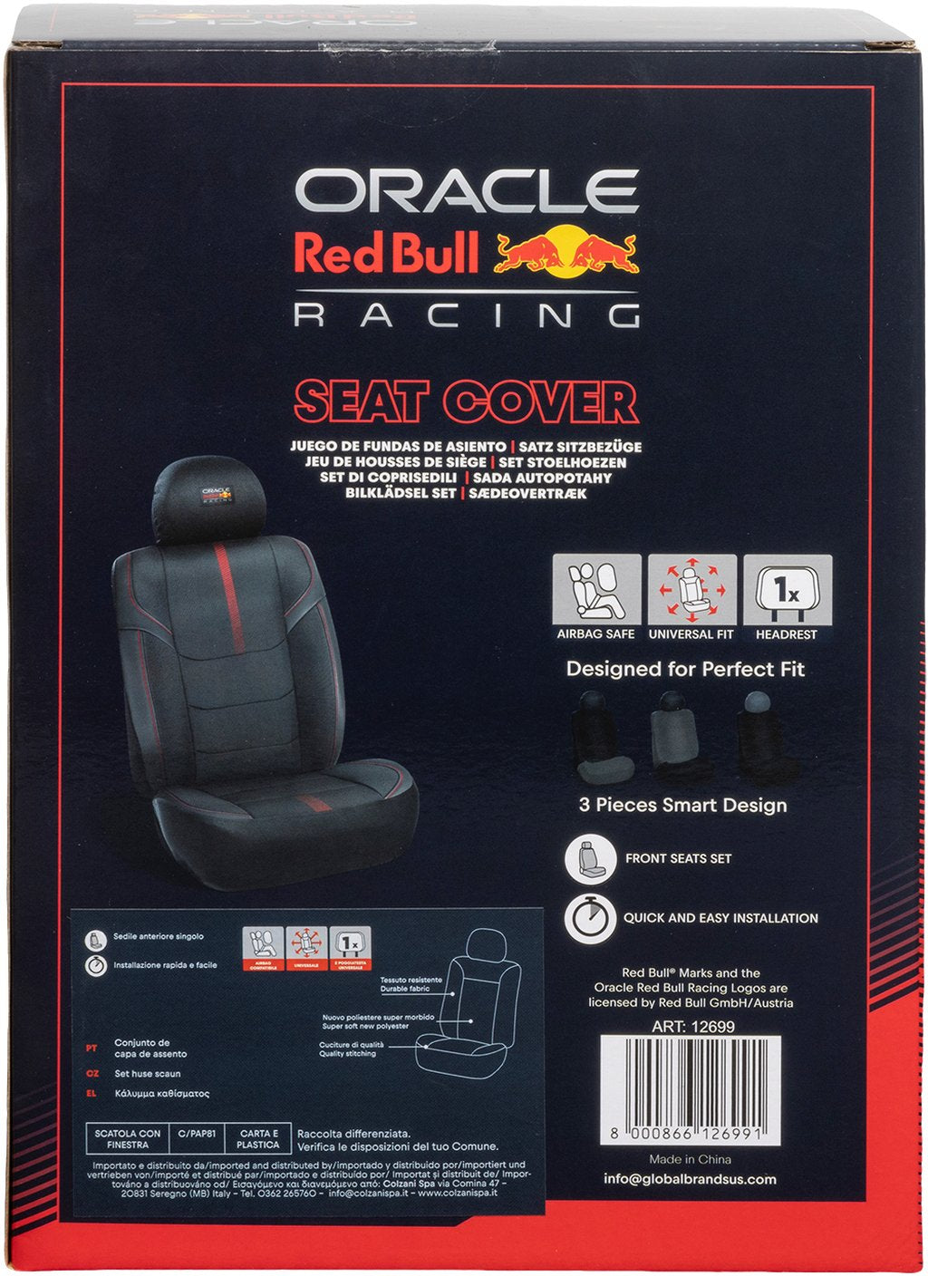 RED BULL RACING Set Coprisedile 3 Pz Powerbar II Nero/Rosso per auto