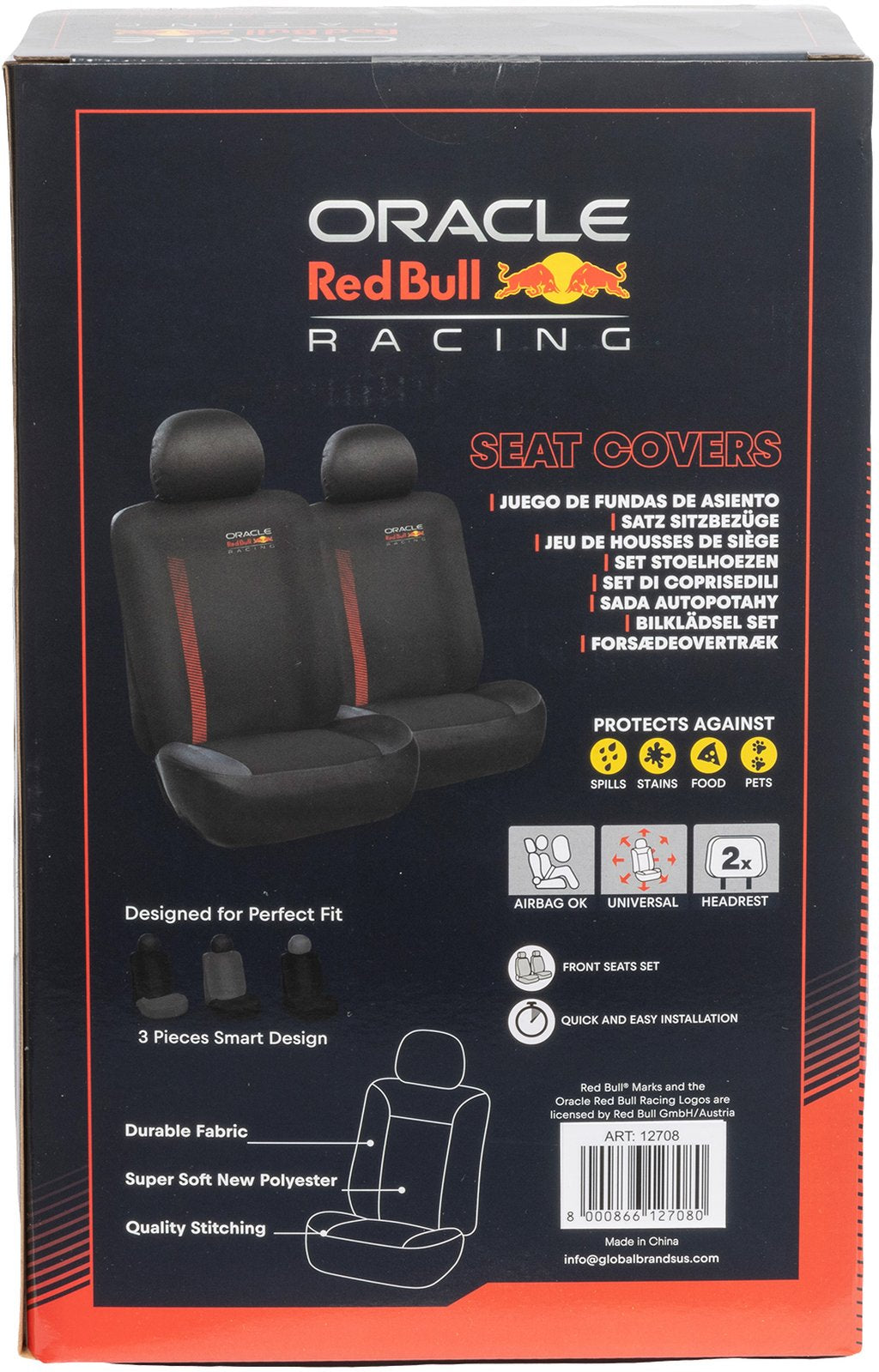 RED BULL RACING Set Coprisedile 6 Pz Powerbar Nero/Rosso per auto