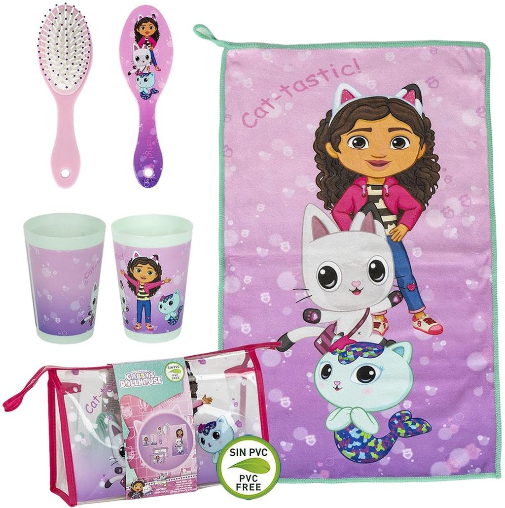 STOR Gabby's Dollhouse Set 3 Pz Asilo: Asciugamano, Spazzola e Bicchiere