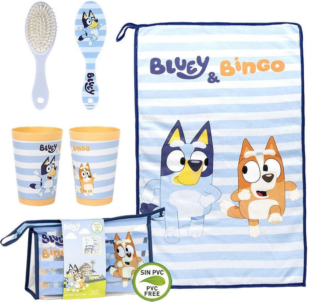 STOR Bluey Bingo Set 3 Pz Asilo Asciugamano Spazzola e Bicchiere in Beauty Auto