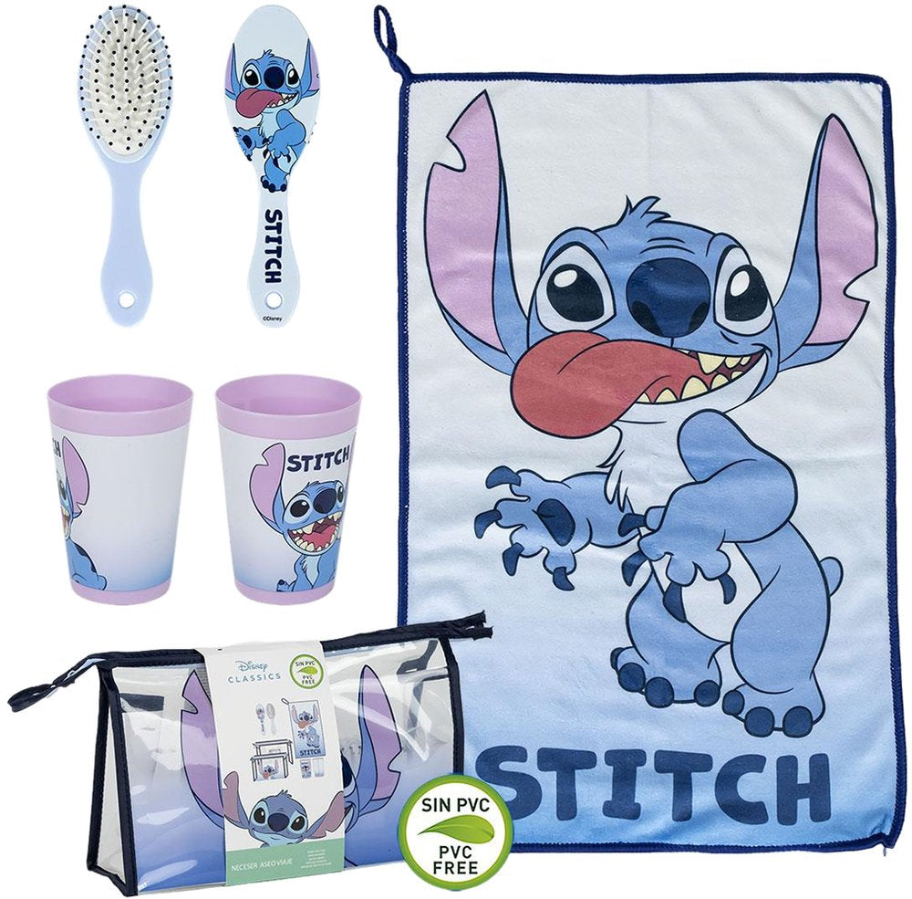 Stitch Set 3 Pz Asilo: Asciugamano, Spazzola e Bicchiere