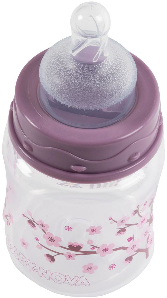 Biberon Poupy per neonati da 150 ml con collo largo e tettarella in silicone.