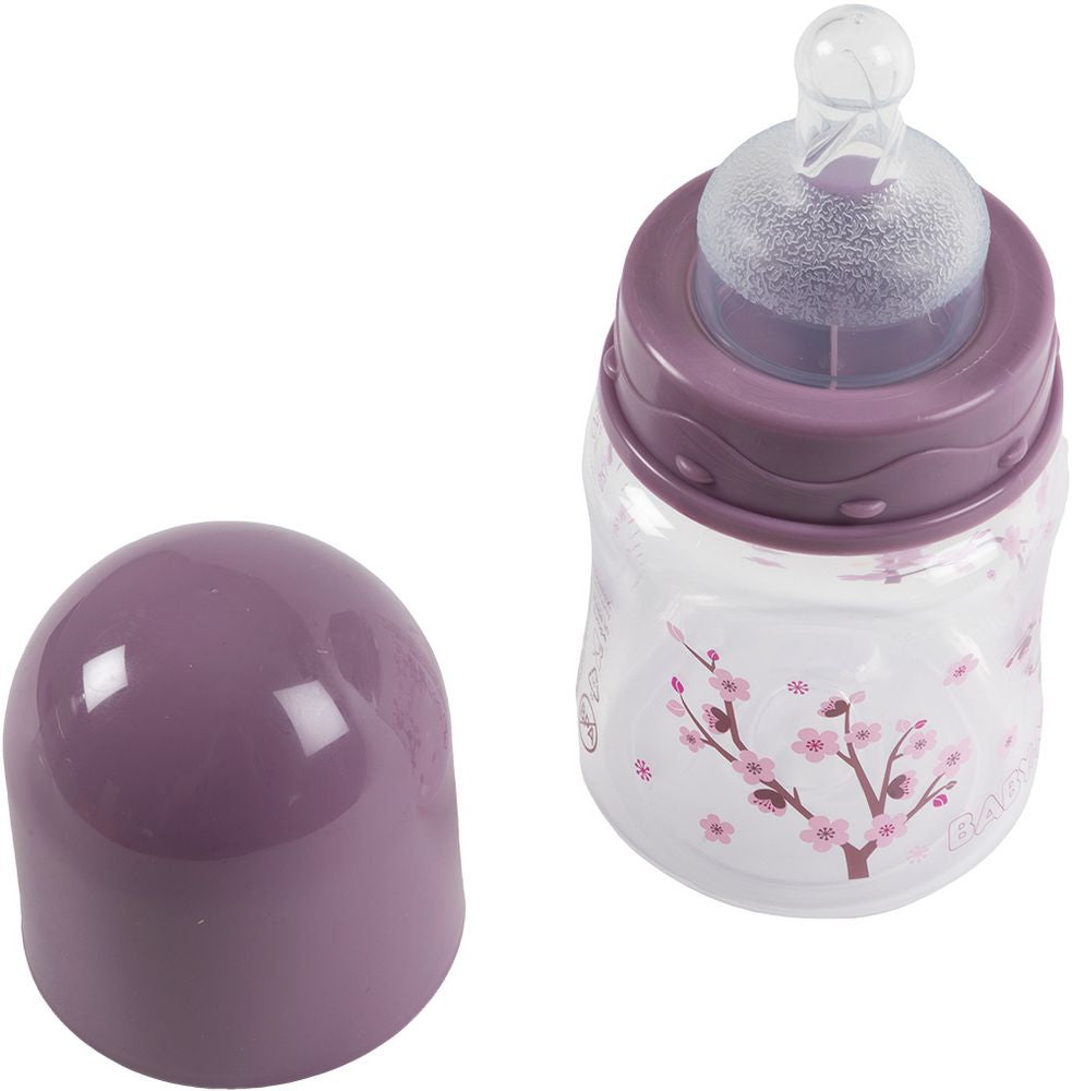 Biberon Poupy per neonati da 150 ml con collo largo e tettarella in silicone.
