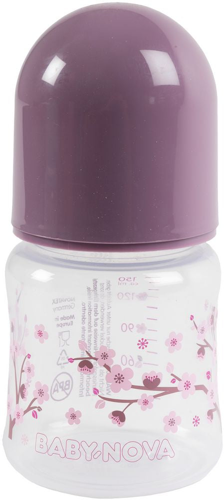 Biberon Poupy per neonati da 150 ml con collo largo e tettarella in silicone.