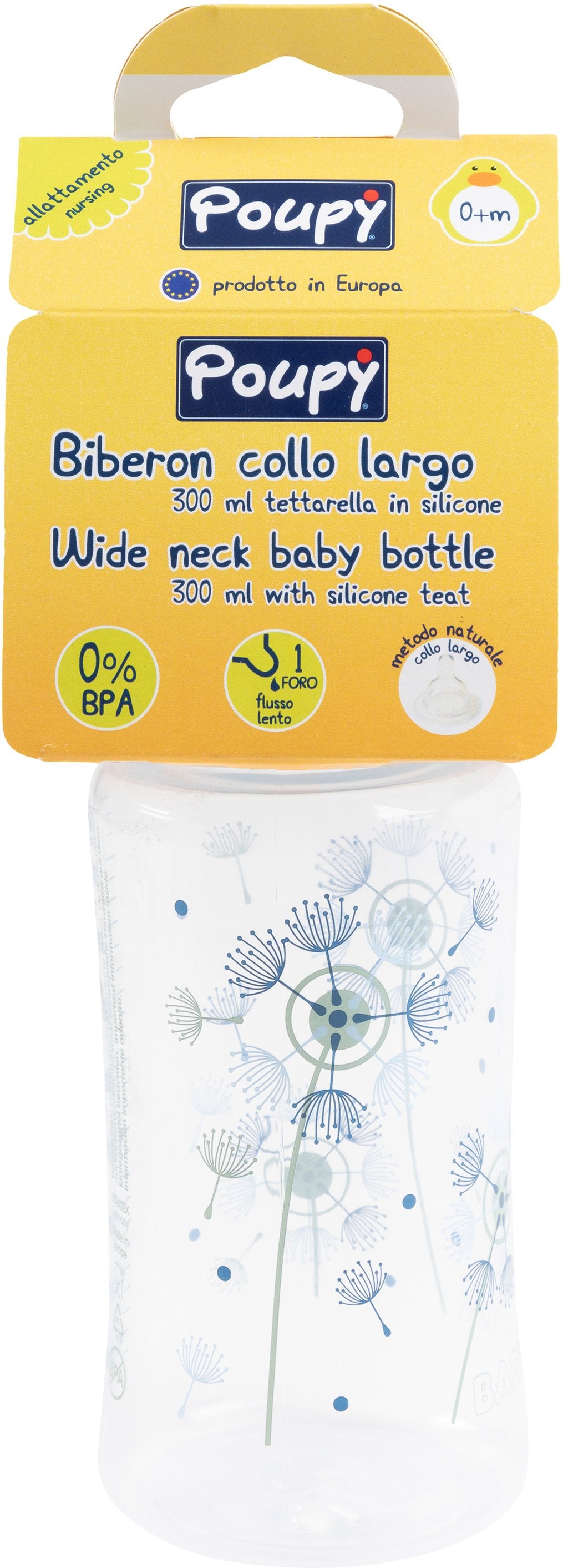 POUPY Biberon per neonati con collo largo decorato da 300 ml tettarella