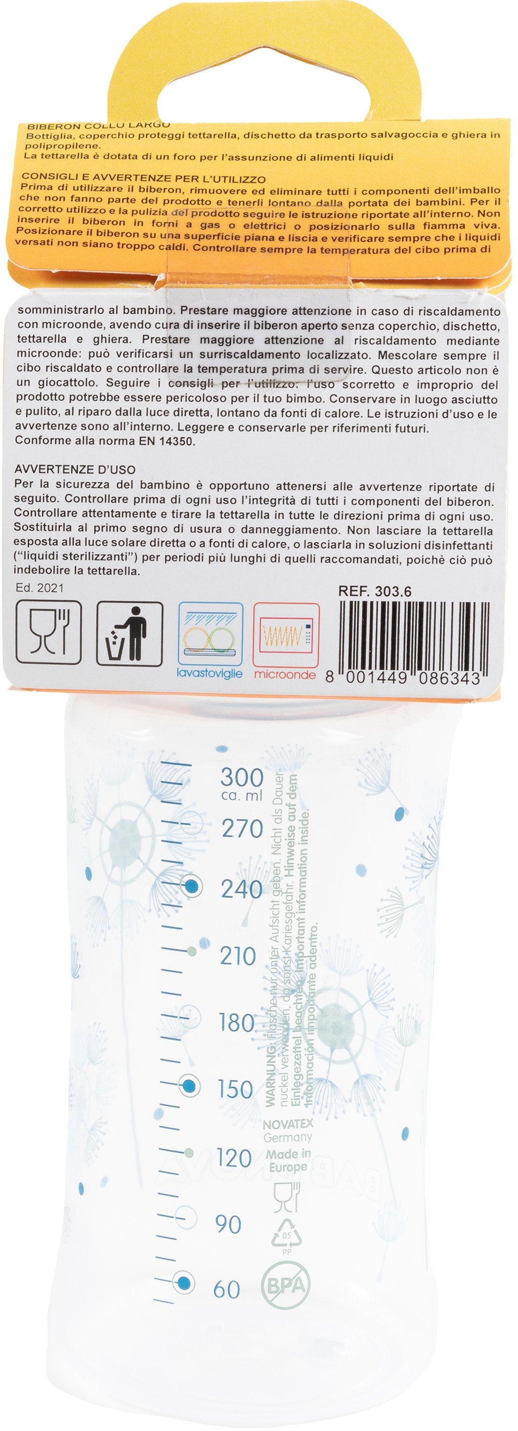 POUPY Biberon per neonati con collo largo decorato da 300 ml tettarella
