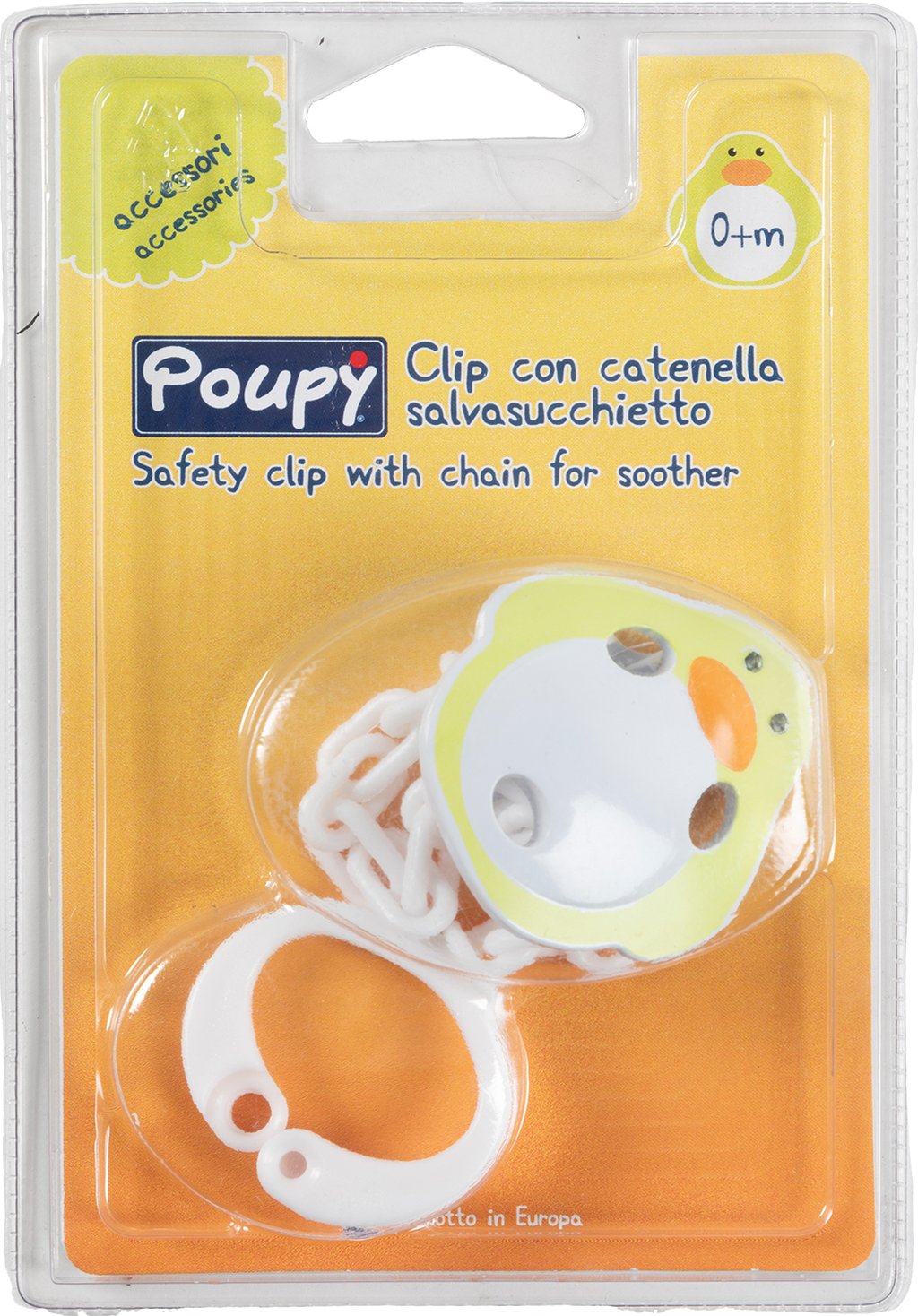 POUPY Clip con catenella per ciuccio bimbi in plastica, senza BPA, lavabile