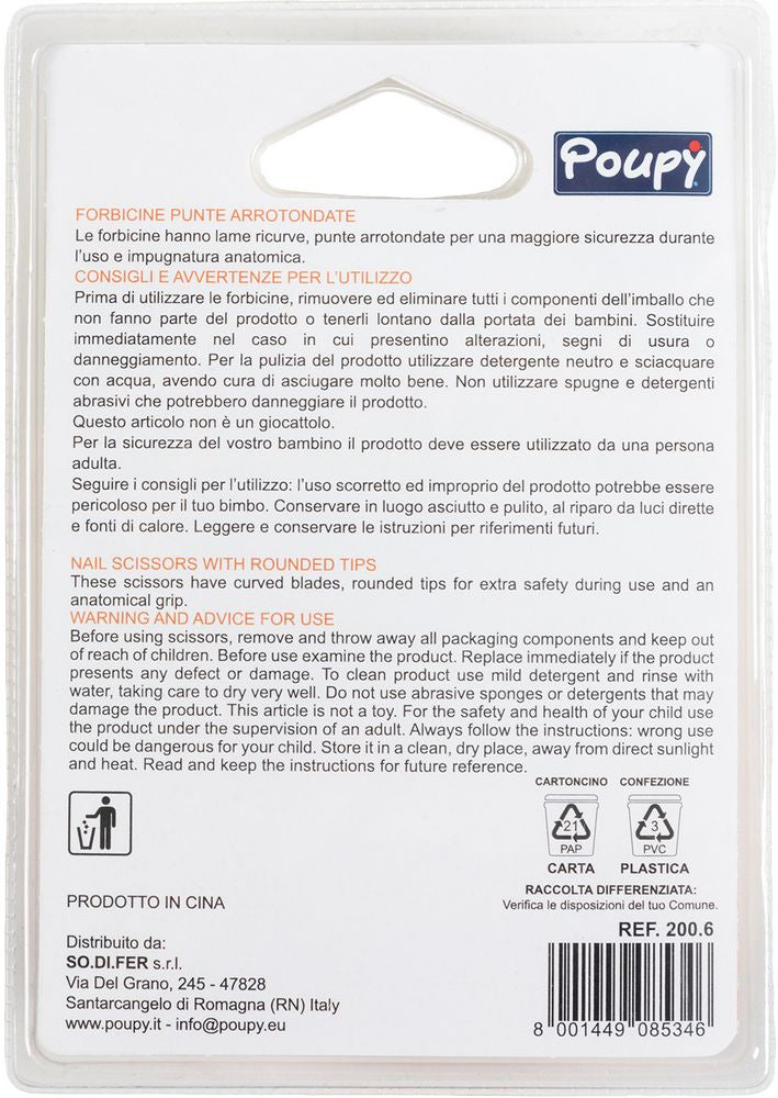 Forbicine Poupy con punte arrotondate sicure per bambini piccoli.