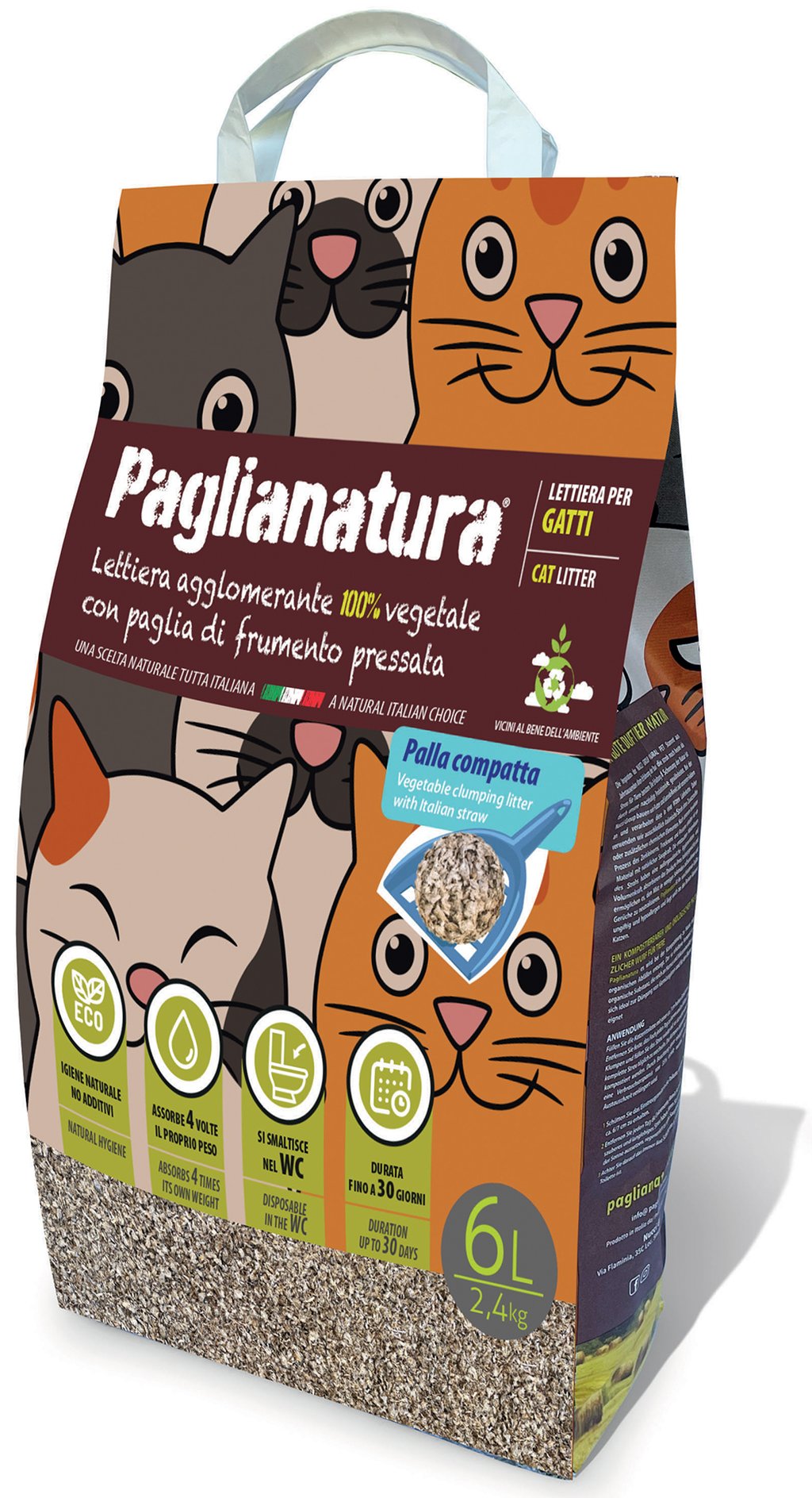 PAGLIANATURA Lettiere per Gatti Naturale Agglomerante 2 4 KG 6 LT Alta