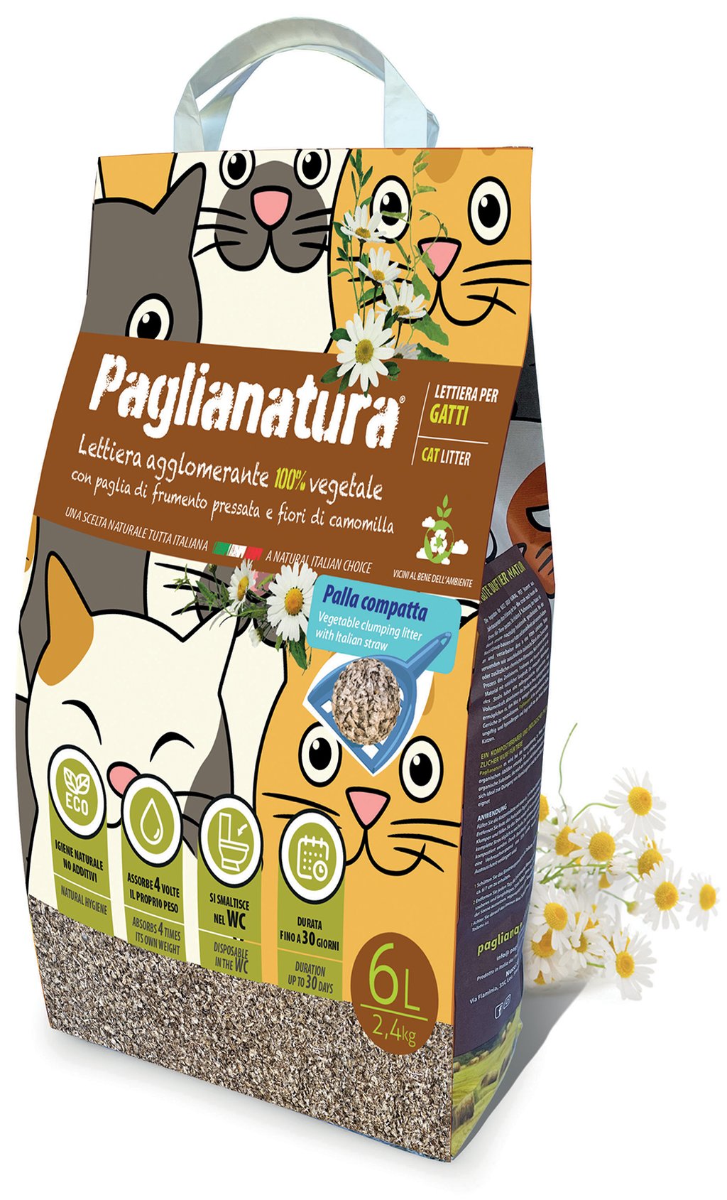 PAGLIANATURA Lettiera Gatti Camomilla 2 4 KG/6 LT Agglomerante Naturale