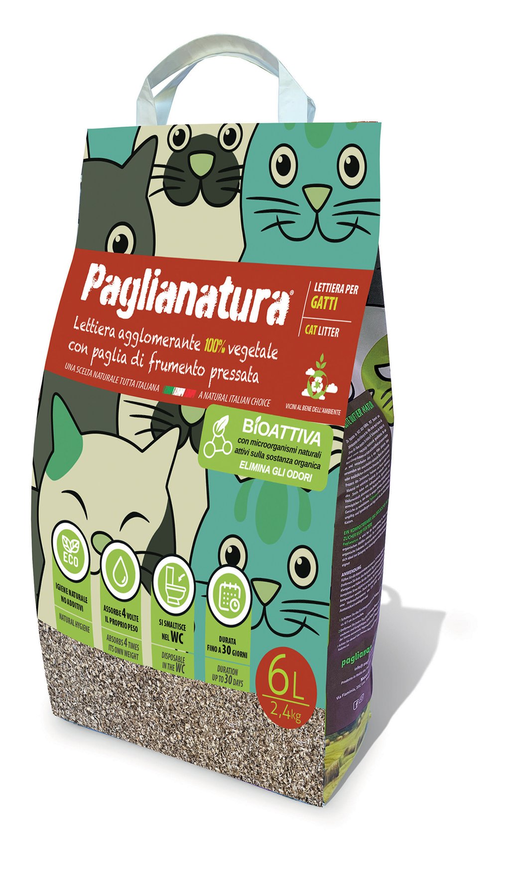 PAGLIANATURA Lettiera Gatto Bioattiva 2,4 kg/6 Lt - 100% Naturale, Compostabile