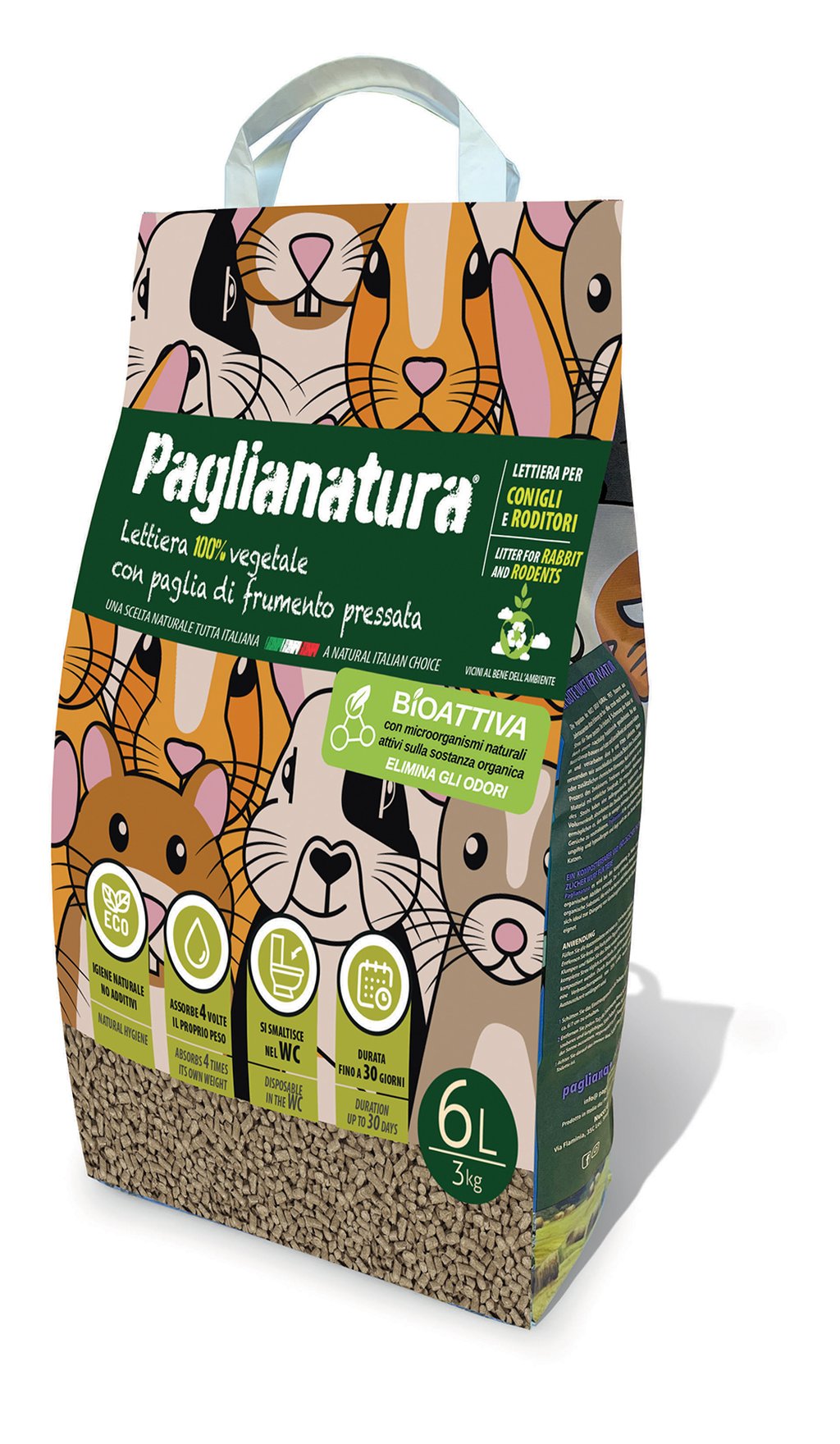 PAGLIANATURA Lettiera Bioattiva per Roditori in Pellet 6mm Naturale Originale