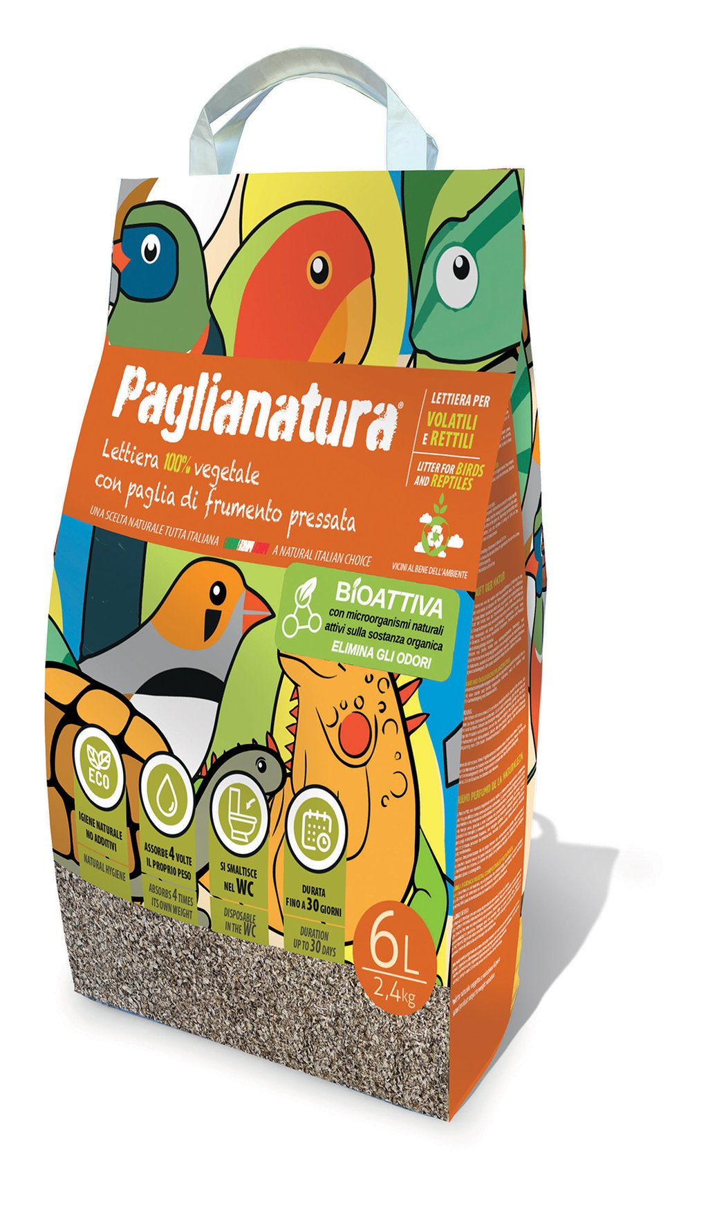 PAGLIANATURA Lettiera Naturale Bioattiva per Volatili e Rettili 2,4 kg (6