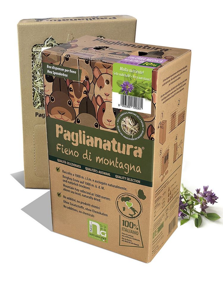 Paglianatura Dispenser Fieno Montagna 600gr con Alfalfa  Porta Fieno per Piccoli Animali  Facile da Usare e Pulire