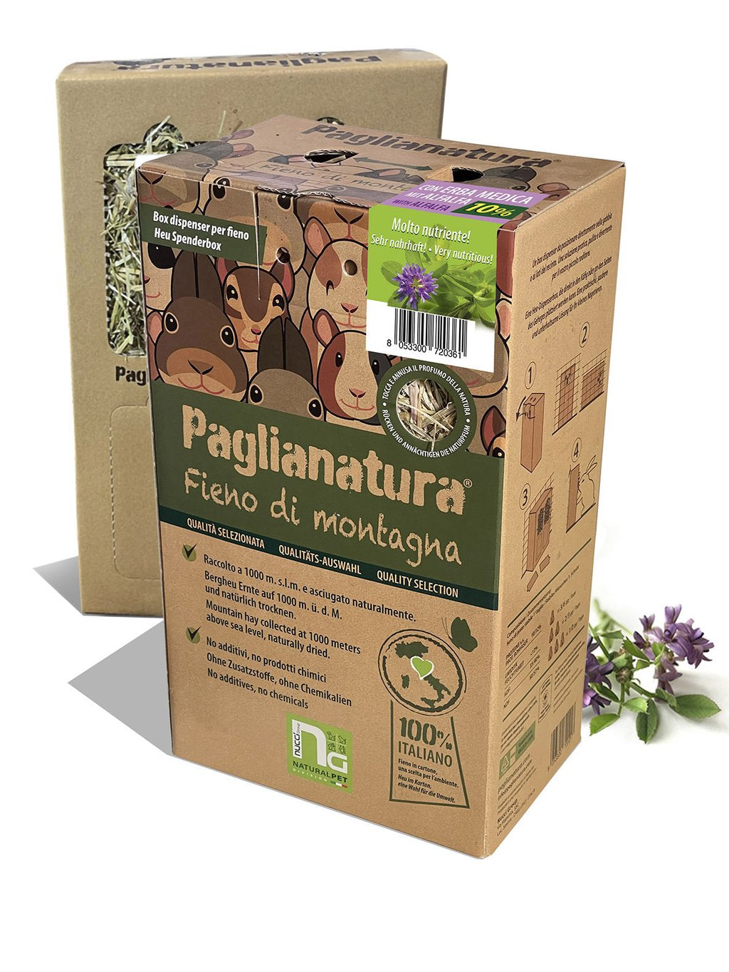 Paglianatura Dispenser Fieno di Montagna con Alfalfa per Conigli e Roditori