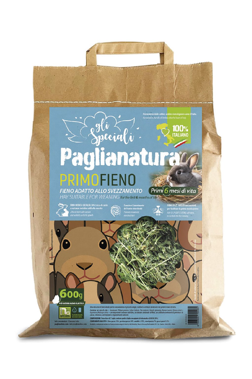 PAGLIANATURA Primi 6 Mesi con 20% Alfalfa - Fieno Naturale per Cuccioli