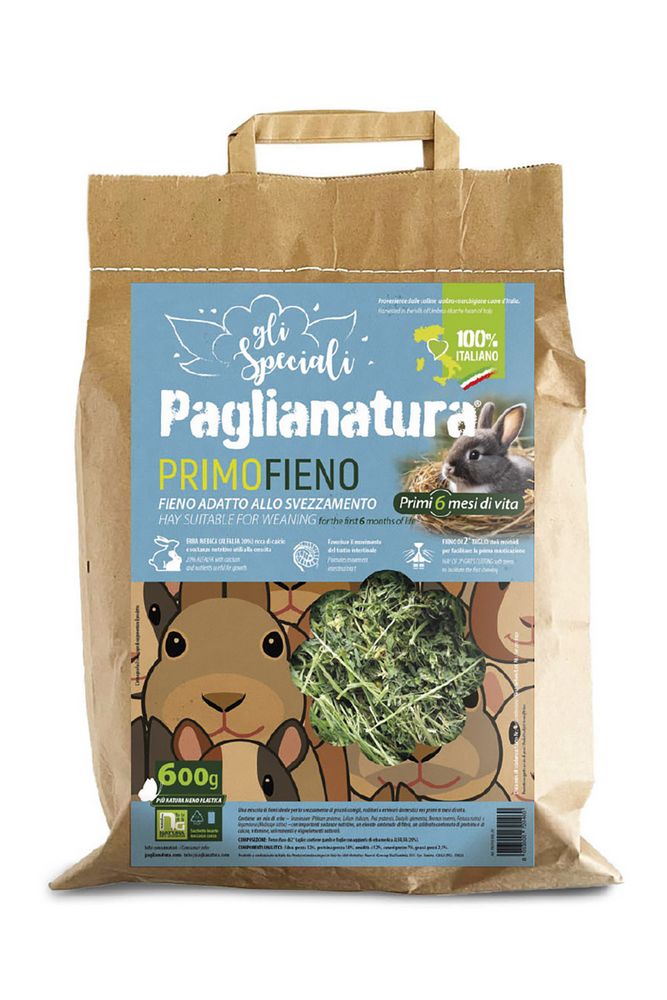 Paglianatura Primi 6 Mesi con 20% Alfalfa - Fieno Naturale per Cuccioli di Conigli e Roditori, Ricco di Nutrienti, Confezione da 600 gr.