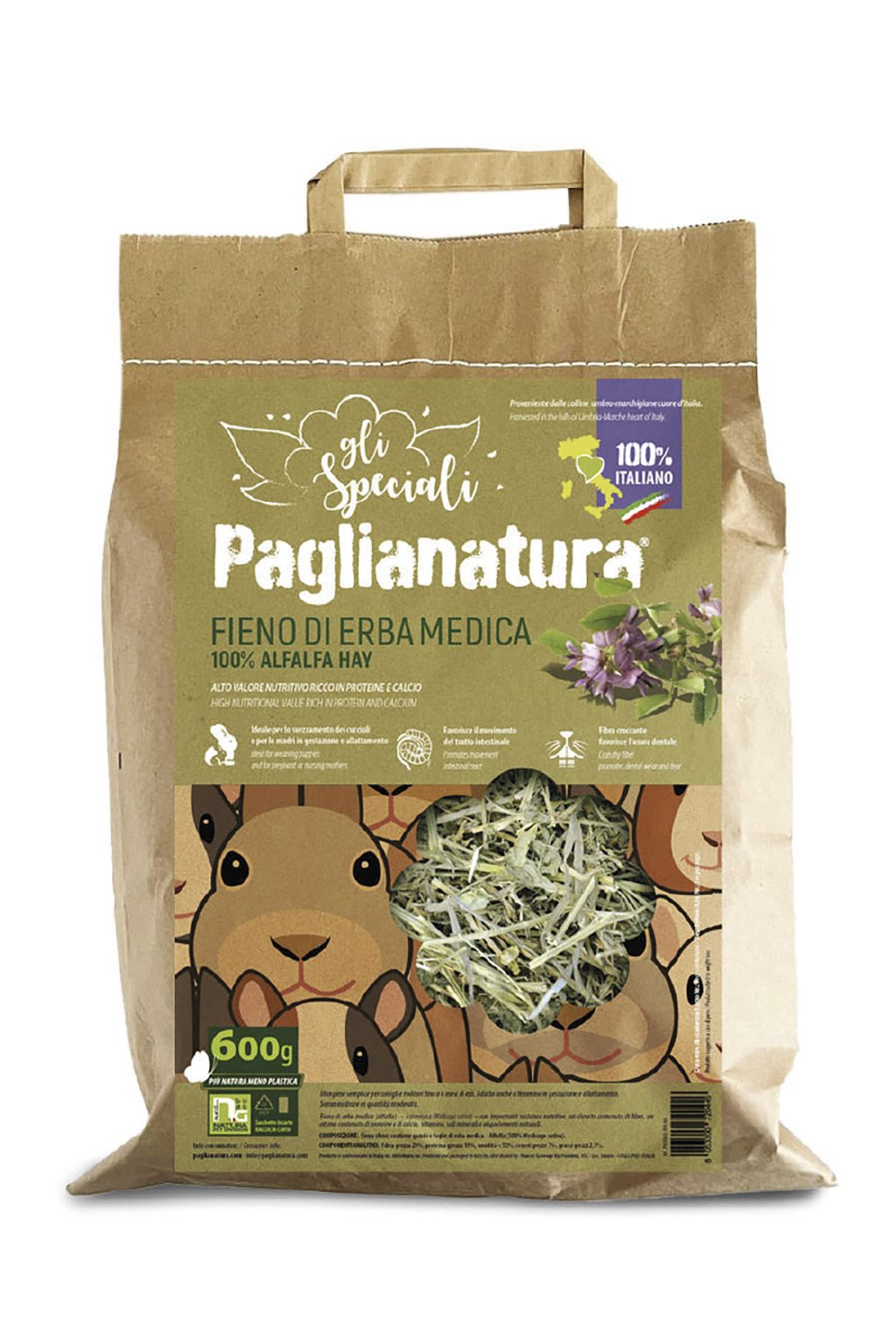 PAGLIANATURA Alfalfa 100% - Fieno Ricco di Calcio e Proteine per Conigli