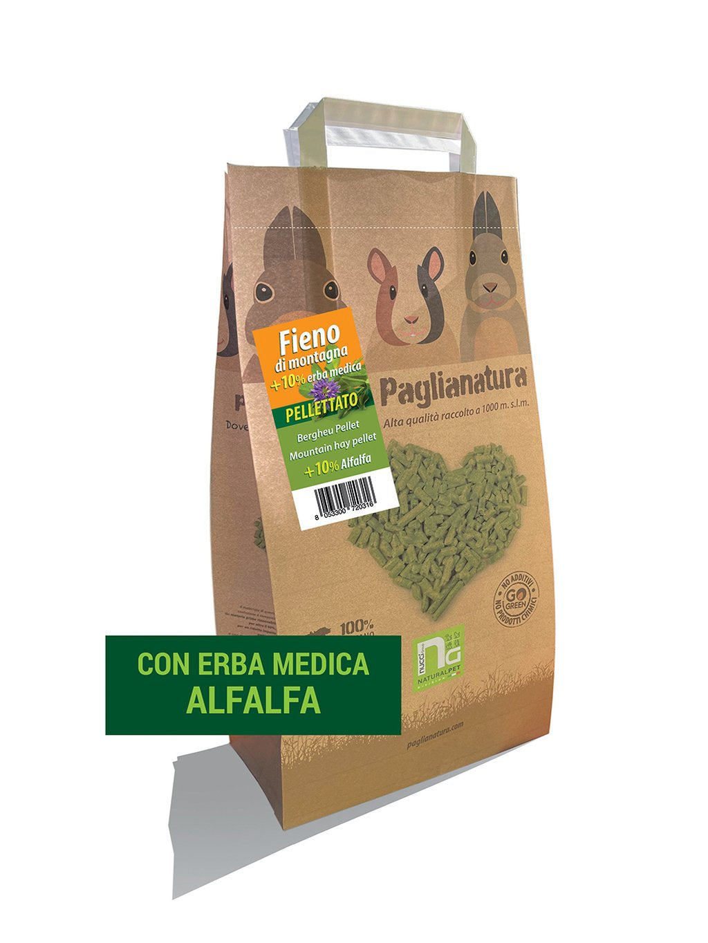 Fieno Pellet 3kg + 10% Alfalfa - Alimento Naturale e Proteico per Conigli, Cavie e Roditori