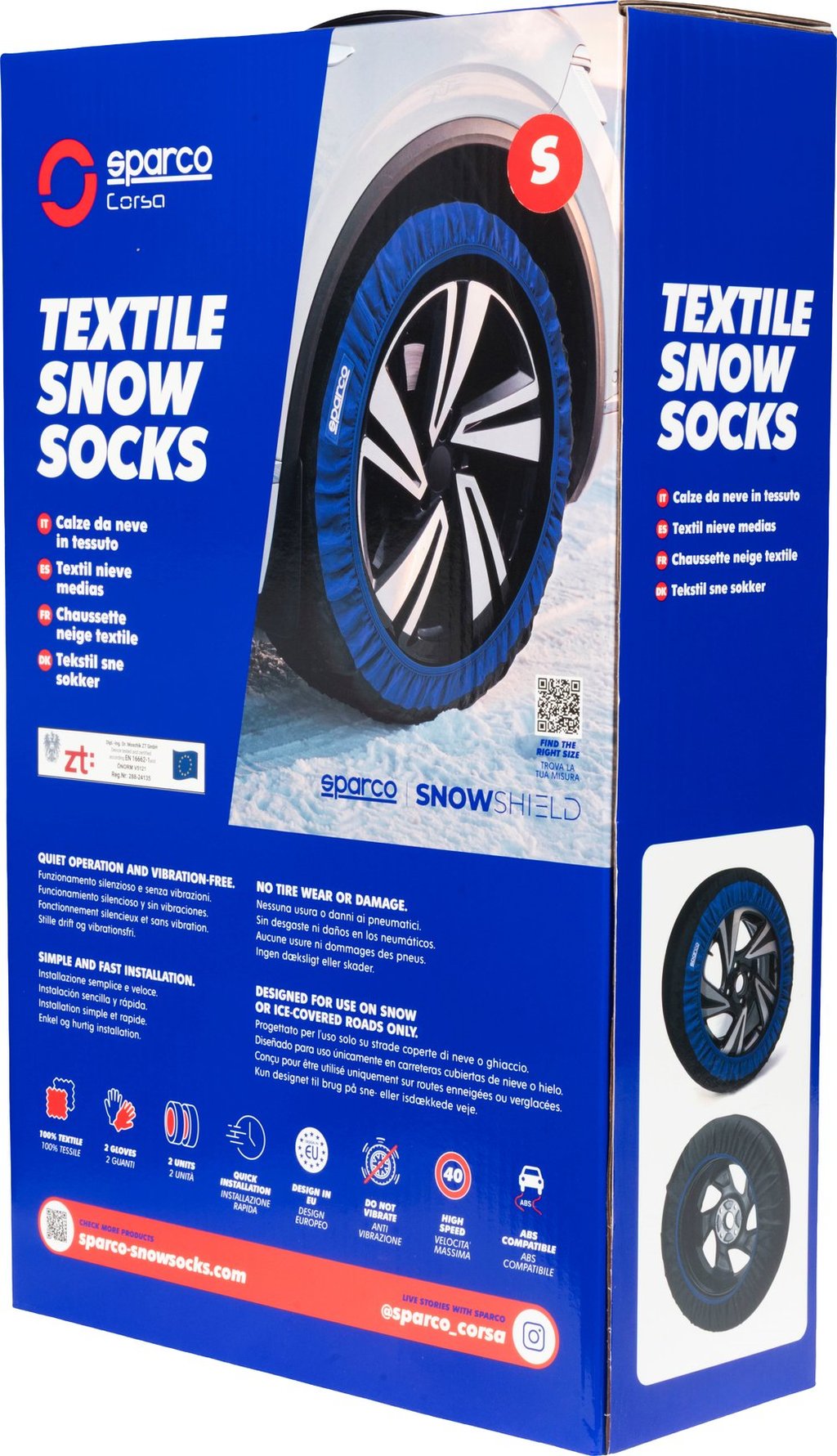 SPARCO Set di 2 Calze da Neve in Tessuto Nero - Taglia S - Facili da Montare