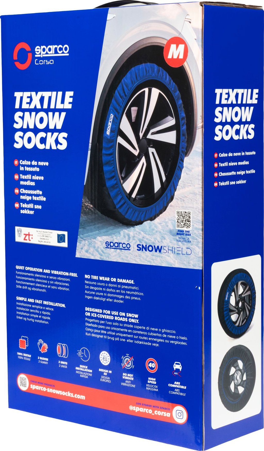 SPARCO Set di 2 Calze da Neve in Tessuto Nero - Taglia M - Facili da Montare