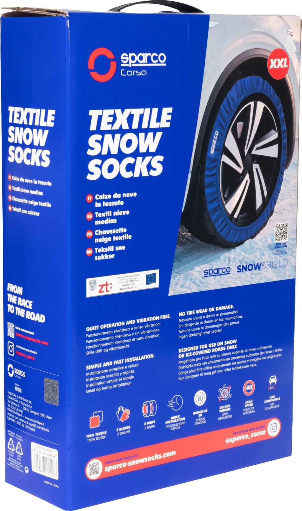 SPARCO Set di 2 Calze da Neve in Tessuto Nero Taglia XXL Facili Montare