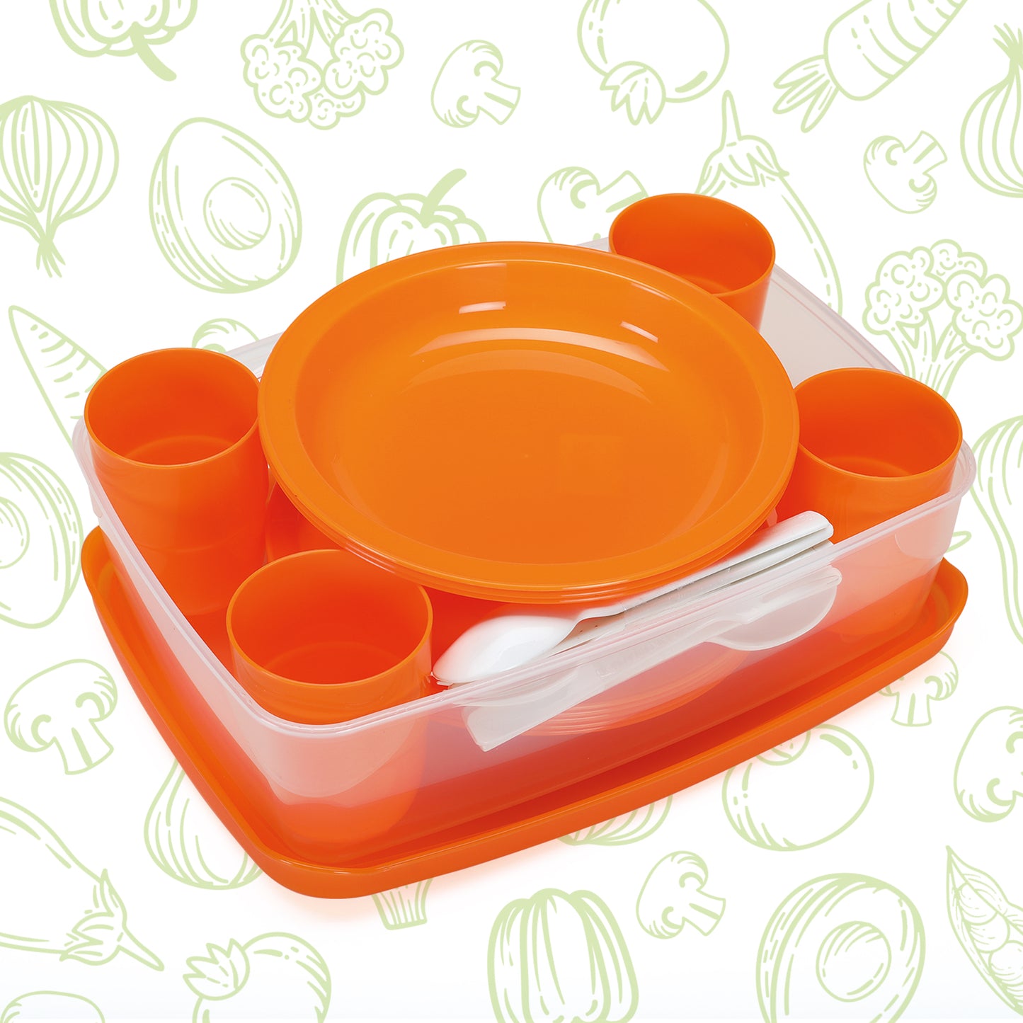 Set picnic stoviglie per 4 persone - 25 pezzi - riutilizzabile, infrangibile - Campeggio e Feste - 100% Made in Italy - 0% BPA